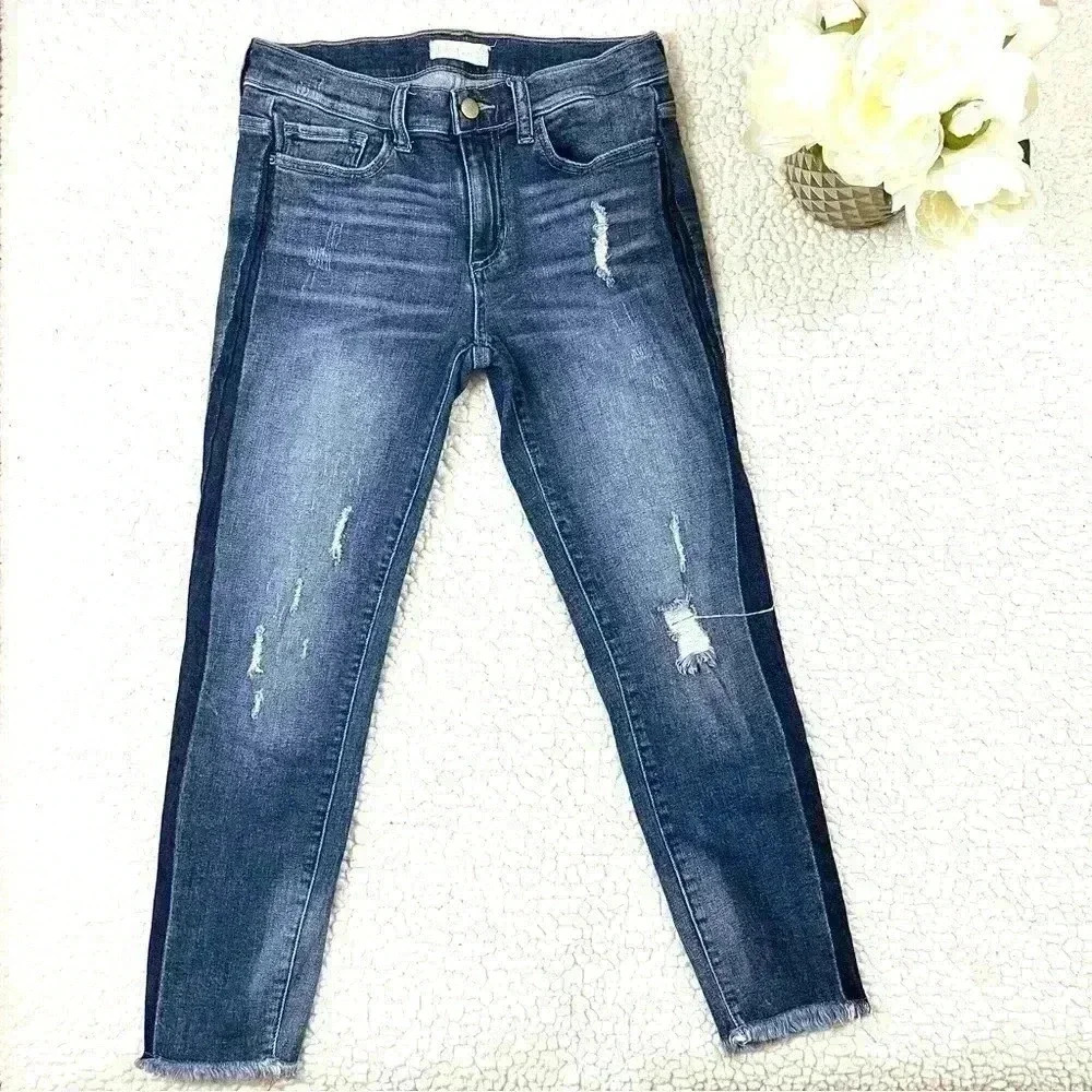 Altar’d State Side Stripe Raw Hem Highrise Ankle Stretch Skinny‎ Jean Size 7